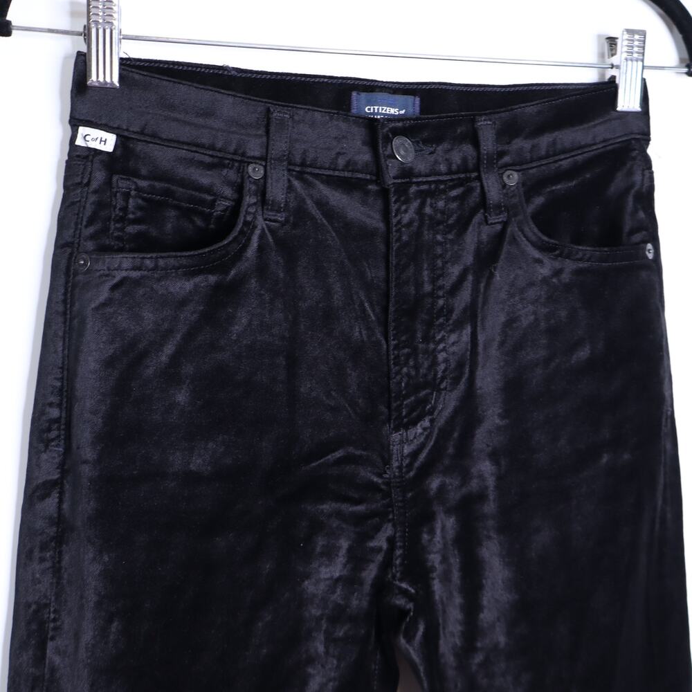 CITIZENS OF HUMANITY Lilah Velvet Pants Black Bootcut High Rise Women's 24 - Picture 3 of 11